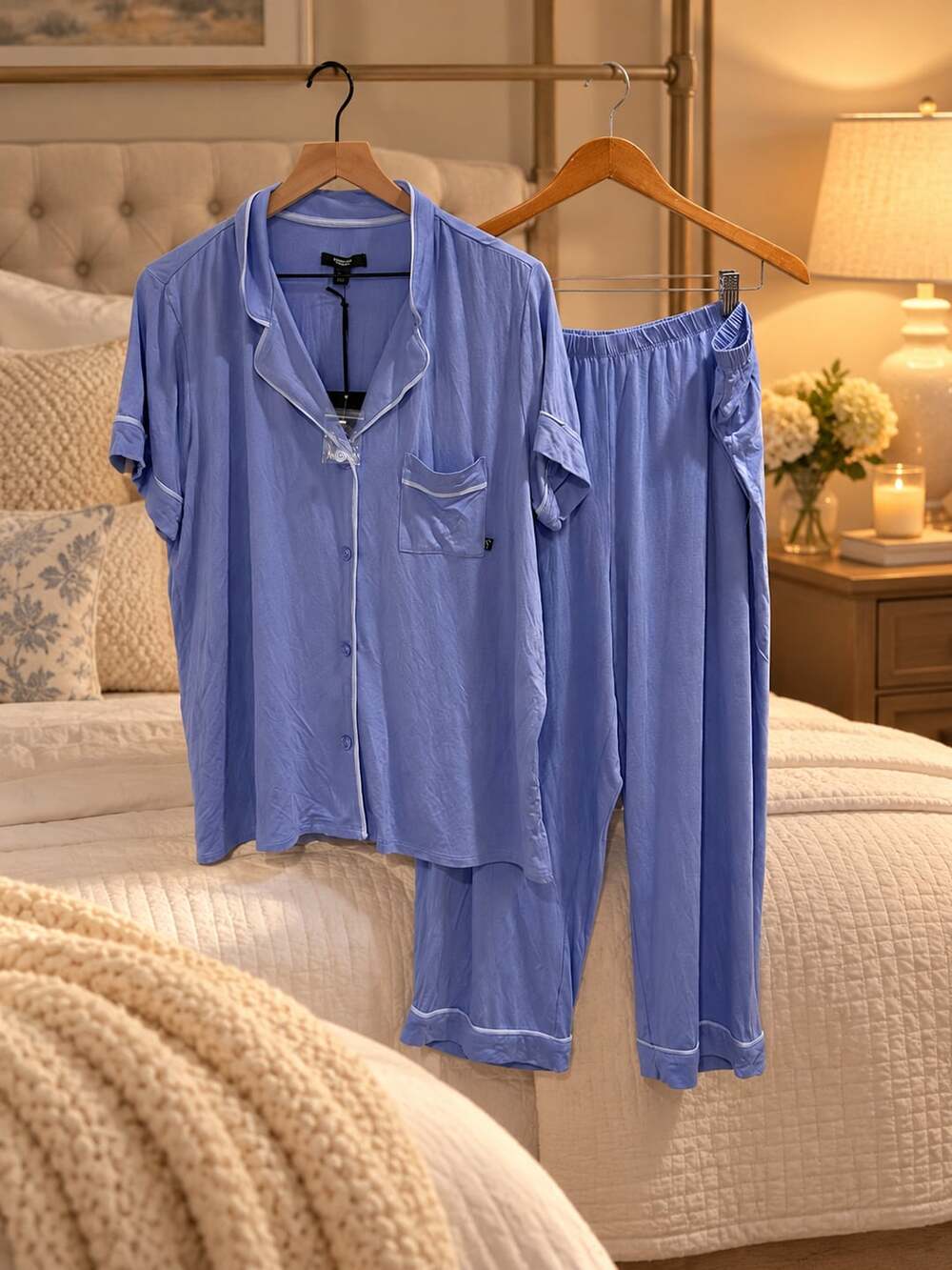 NWT Simply Vera Pajama Set Sz XL Blue Modal Notch Collar $55
